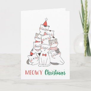Cartão Natal Meowwy Fofo Divertido Amante de Gatos Pun de