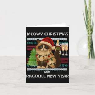 Cartão Natal Meowy Engraçado Gato Ragdoll Chapéu de Papai
