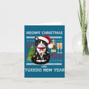 Cartão Natal Meowy Engraçado Gato Tuxedo Chapéu de Papai 