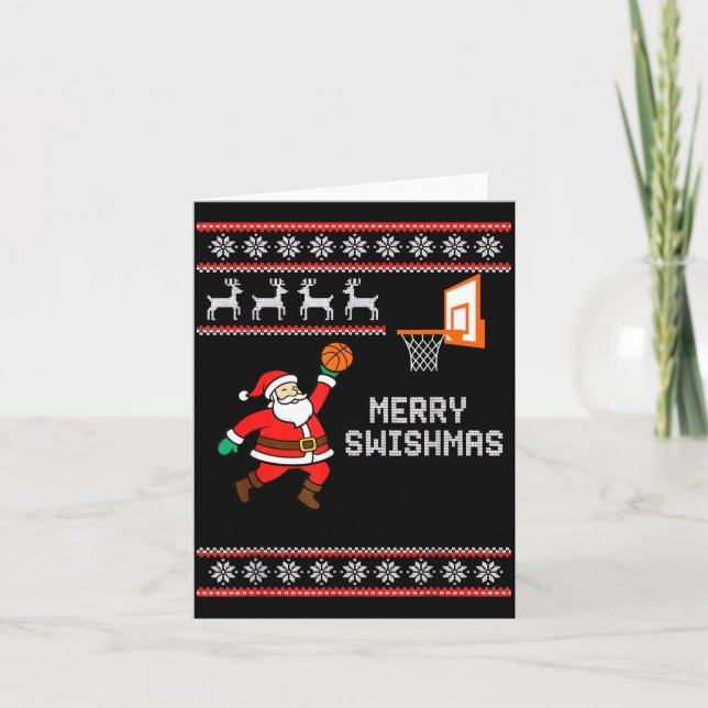 Cartão Natal Mínimo Feliz Swishmas Basquete Feio (Frente)