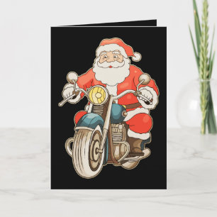 Cartão Natal Motoqueiro de Motocicleta Antiga do Papai No