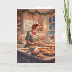 Cartão Natal na Cozinha de Assados Vintage dos Anos 50