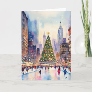 Cartão Natal na New York Watercolor