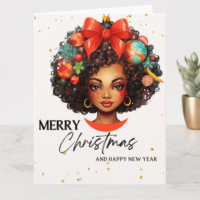Cartão Natal Negro Sista Melanin Rainha Xmas (Planta pequena)