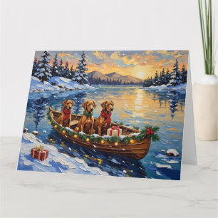 Cartão Natal no barco com Rhodesian Ridgeback