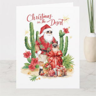 Cartão Natal no Deserto com Papai Noel de Cacto