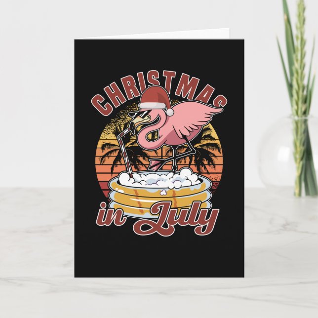 Cartão Natal No Verão De Flamingo (Frente)