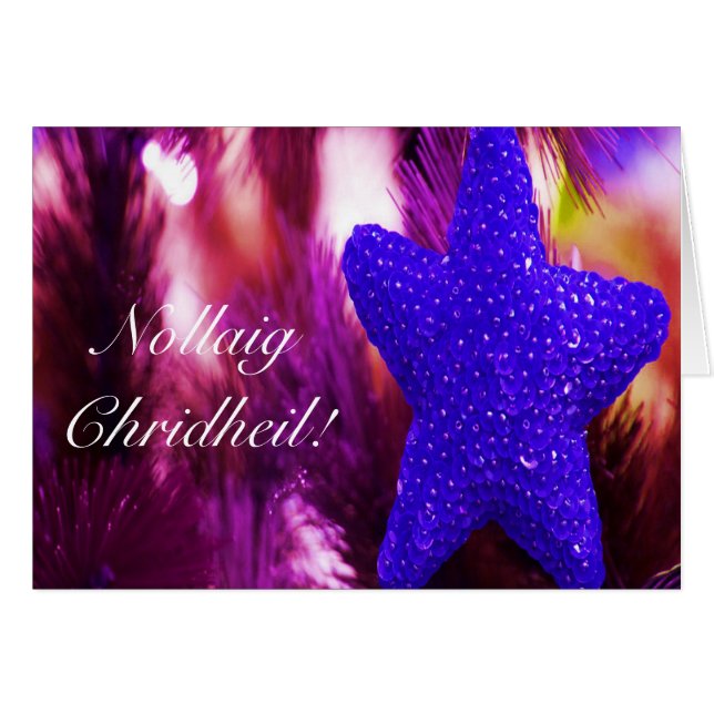 Cartão Natal Nollaig Chridheil Blue Star III (Frente Horizontal)