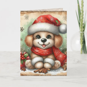 Cartão Natal Nostálgico Vintage Cão Férias Retro