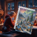 Cartão Natal numa aldeia montanhosa, luzes polares<br><div class="desc">Este cartão de Natal apresenta uma aldeia coberta de neve com casas iluminadas nas montanhas,  cercada por árvores altas,  luzes polares brilhando no céu. Envie Cartões de natal para seus amigos e família. Texto personalizado e traseiro.</div>