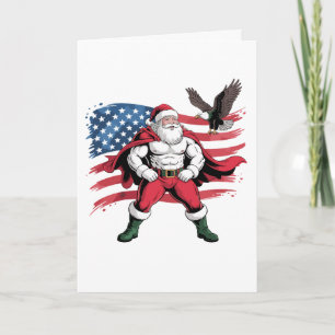 Cartão Natal Papai Noel Bandeira Americana Águia Patrióti