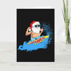 Cartão Natal Papai Noel Havaiano Surfando Verão Surfe