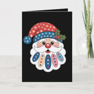 Cartão Natal Papai Noel Patchwork Floco de Neve Azevinho 