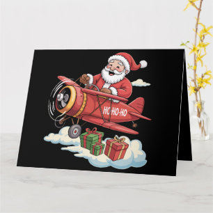 Cartão Natal Papai Noel Piloto Voando Avião Presente