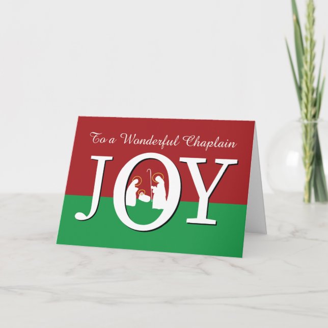 Cartão Natal para Chaplain JOY em Vermelho e Verde (Frente)