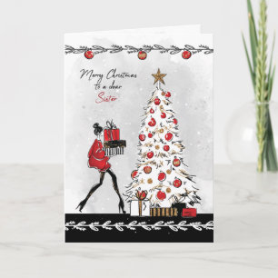 Cartão Natal para Irmã Senhora Moderna e Elegante