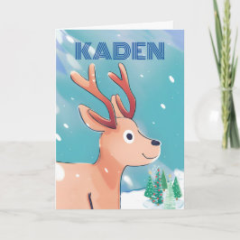 Cartão Natal para Kaden Cute Baby Deer na Neve