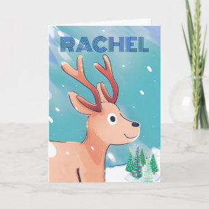 Cartão Natal para Rachel Cute Baby Deer na neve