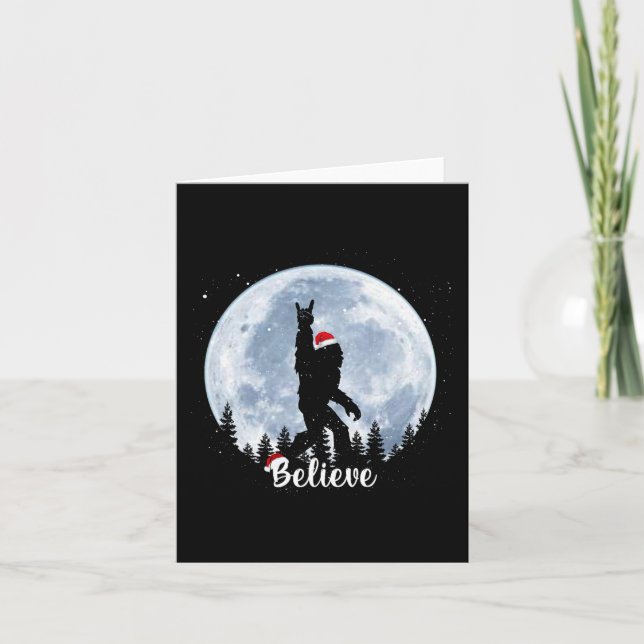 Cartão Natal pé grande natal rock roll sasquatch acredite (Frente)