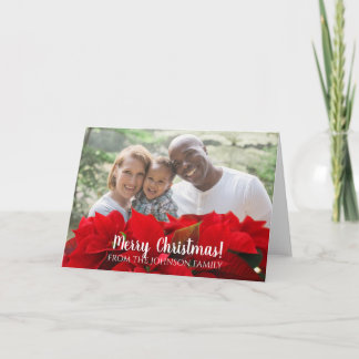 Cartão Natal Personalizado da Família em Vermelho Poinsie