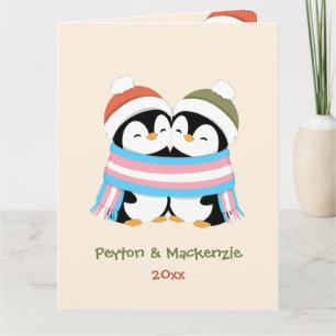 Cartão Natal Personalizado de Pinguins Trans Aconchegante