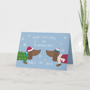 Cartão Natal personalizado do desenho animado Daschund
