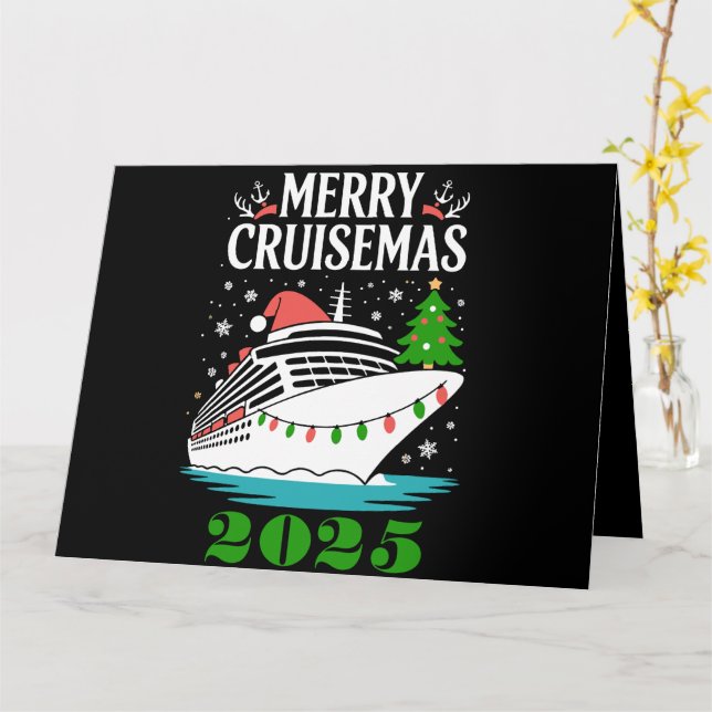 Cartão Natal Personalizado Feliz Cruisemas Família Navio  (Flor Amarela)