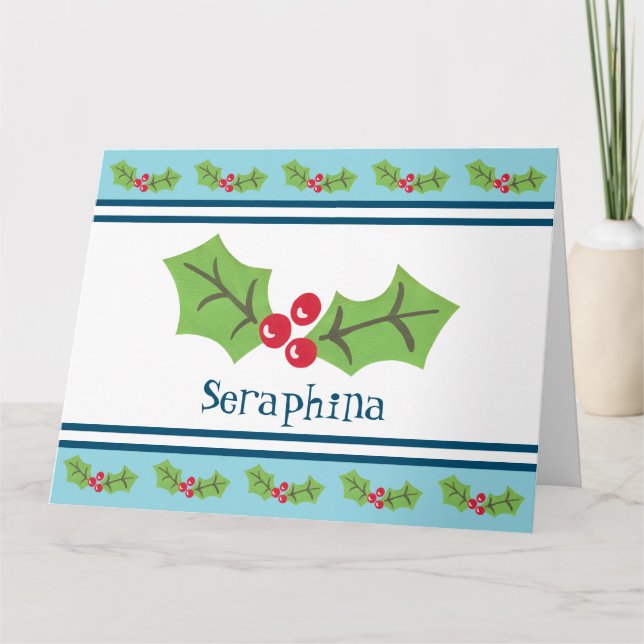 Cartão Natal Personalizado Holly & Berries (Frente)
