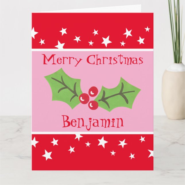 Cartão Natal Personalizado Holly & Berries (Frente)