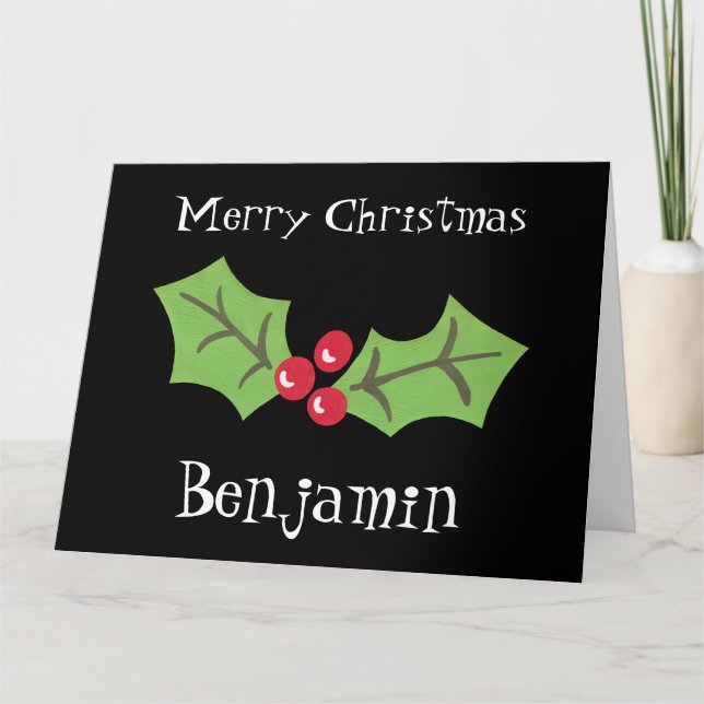 Cartão Natal Personalizado Holly & Berries (Frente)