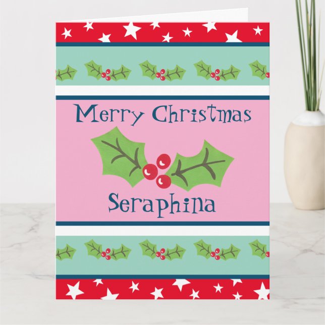 Cartão Natal Personalizado Holly & Berries (Frente)
