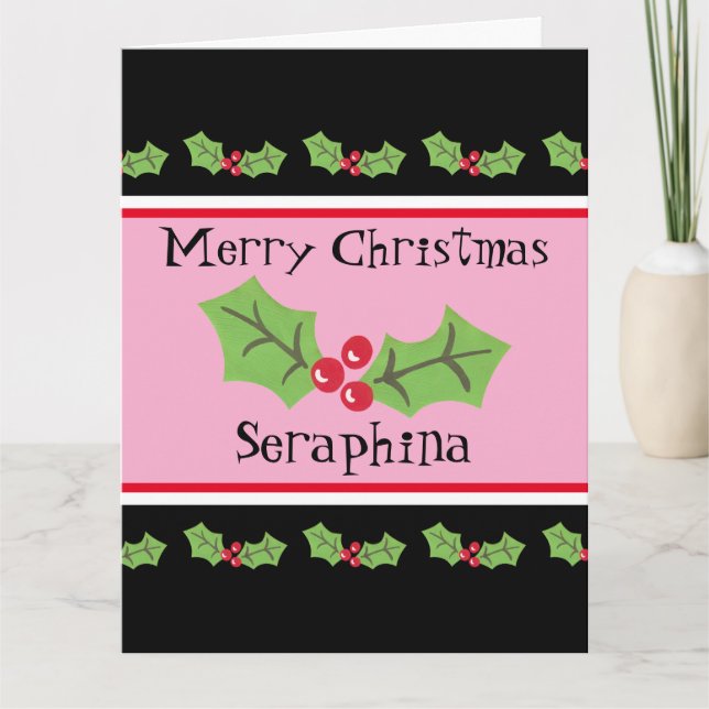 Cartão Natal Personalizado Holly & Berries (Frente)