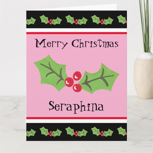 Cartão Natal Personalizado Holly & Berries (Frente)