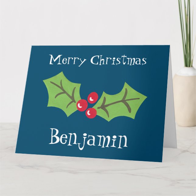 Cartão Natal Personalizado Holly & Berries (Frente)
