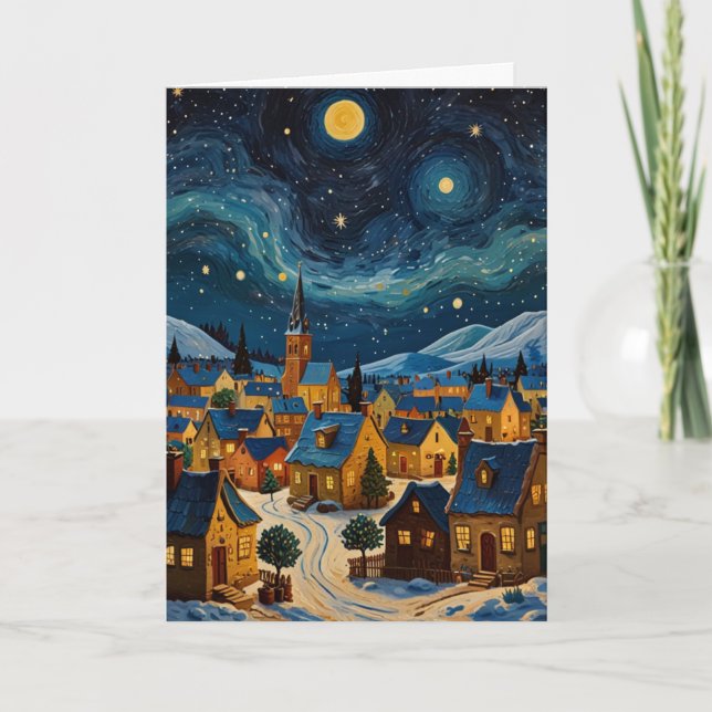 Cartão Natal personalizável para arte noturna estelar (Frente)