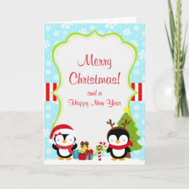 Cartão Natal Pinguins Cachorros de inverno Feliz Natal