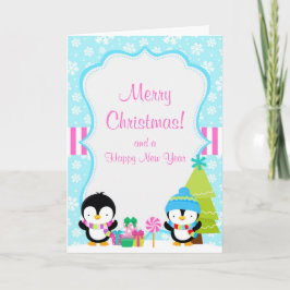Cartão Natal Pinguins Cachorros de inverno Feliz Natal