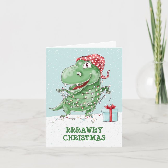 Cartão Natal Ridículo Dinossauro Bobo de Natal (Frente)