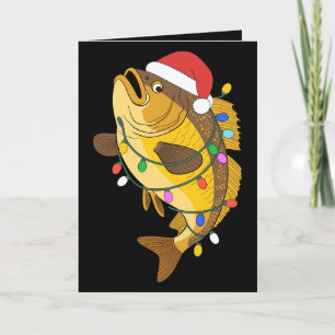 Cartão Natal Robalo Peixe Chapéu do Papai Noel Luzes de P