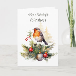 Cartão Natal Robin Pine Baubles