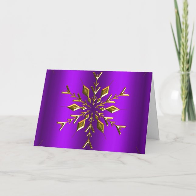 Cartão Natal Roxo Estrela Floco de Neve Dourado (Frente)