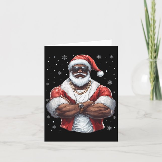 Cartão Natal Santa Claus Xmas Legal Negro Africano (Frente)