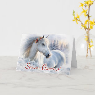 Cartão Natal Seasons Saudações Belo Cavalo Neve
