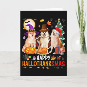 Cartão Natal Shi Inu Papai Noel Halloween Feliz Hallothan