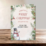 Cartão Natal Snowman Holly Fir e Snow Scense Family<br><div class="desc">Exclusivamente a partir de designs4 dias,  o nosso boneco de neve de Natal,  snowman e abeto cartão de neve. Personalize com sua própria família ou nome comercial para tornar este cartão seu!</div>