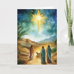 Cartão Natal Star e Sábios Natividade de Aquarela