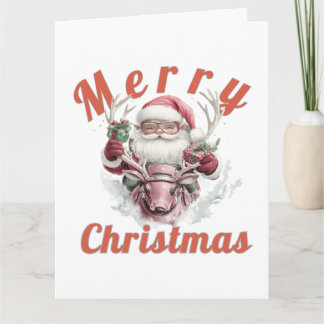Cartão Natal Steampunk Moderno com Papai Noel e Rena Robô
