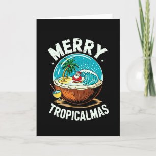 Cartão Natal Tropical Alegre Papai Noel Surfe Globos de N