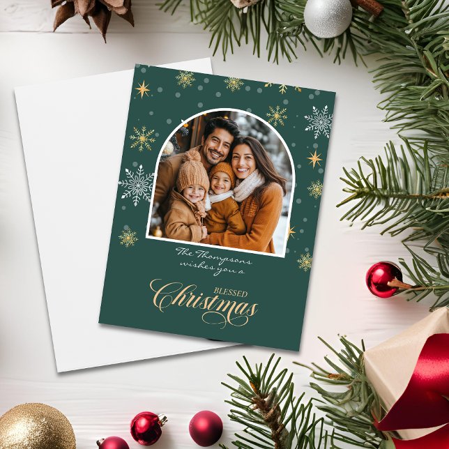 Cartão Natal Verde com Flocos de Neve Modernos (Criador carregado)