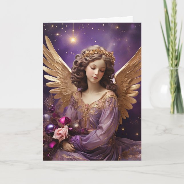 Cartão Natal vintage Angel Floral Personalizado (Frente)